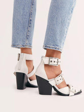Triple Buckle Pointy Pumps With Back Zipper Western Chunky Heel